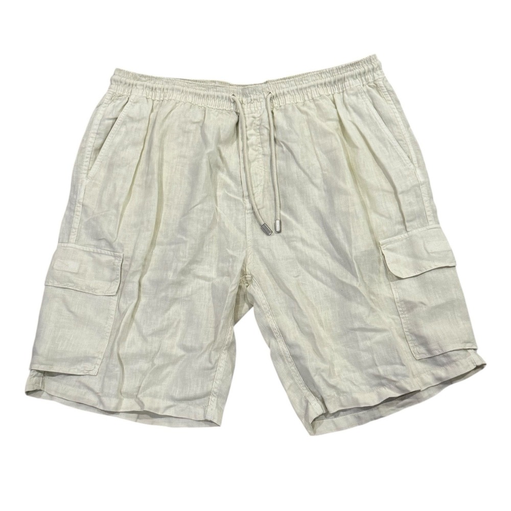 Vilebrequin Mens XXXL Oatmeal Linen 10" Inseam Drawstring Cargo Beach Shorts euc